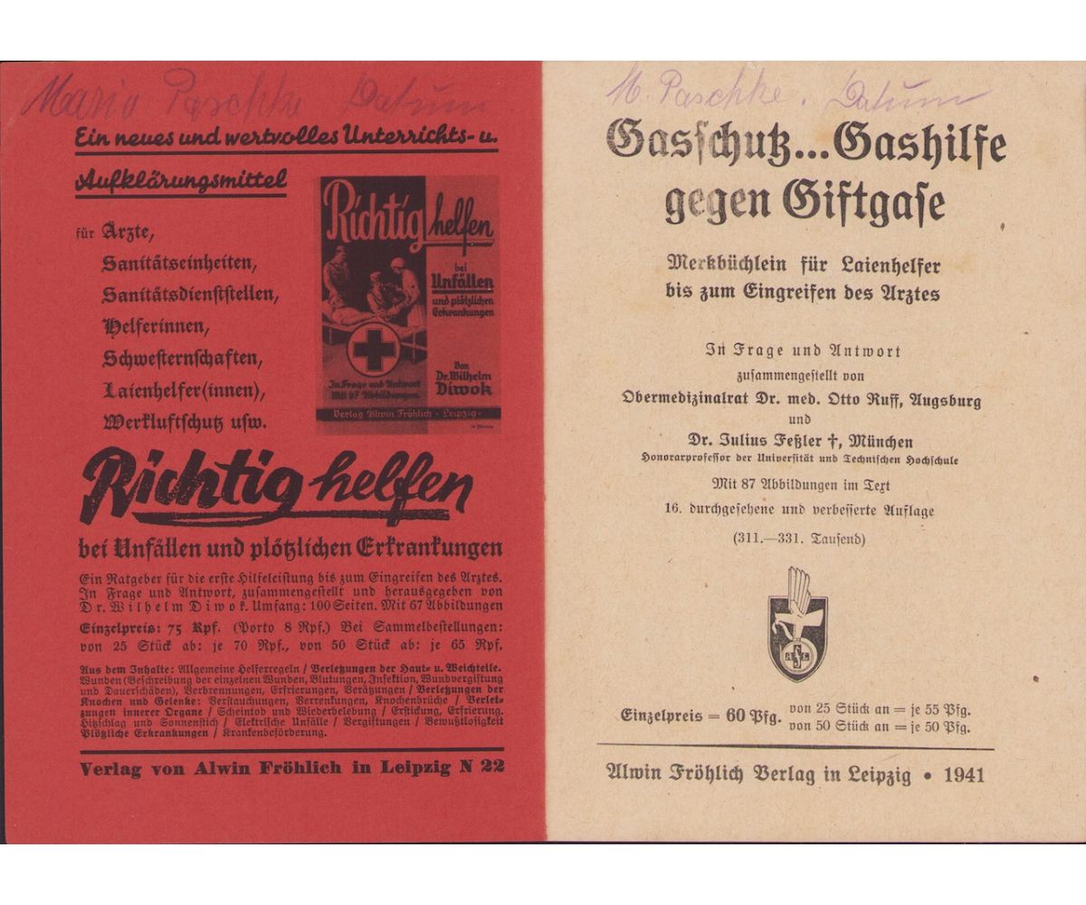 EA-Militaria | Gasschutz Gashilfe Instruction Booklet 1941